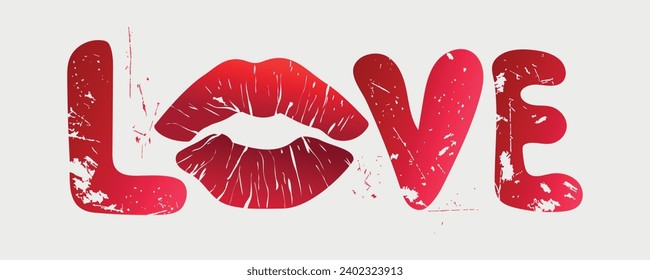 Imprint. Love letter. Kiss. Red lipstick. Design for invitations, posters, cards, showcases, web banner. Vector illustration