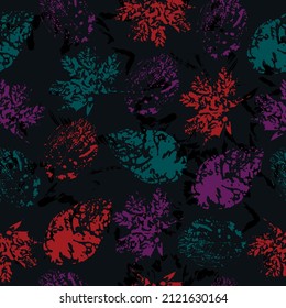 Imprint of maple, oak, birch leaves and other seamless textures. Stamp.  original creative illustration.