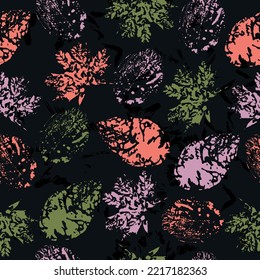 Imprint of maple, oak, birch leaves and other seamless textures. cute pattern of beautiful prints of leaves painted watercolor by hand. original creative illustration.