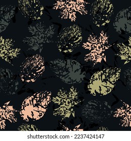 Imprint of maple, oak, birch leaves and other seamless textures.  Isolated objects on a white background. mixed media artwork. endless motif for textile decor and design