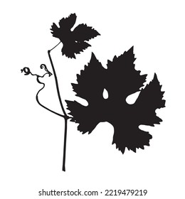 The imprint of a natural branch of grapes. Silhouette of a grape leaf. Botanical vector illustration. 