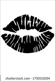 Imprint of painted lips - black vector silhouette sign for logo or pictogram. Women's lips, kiss silhouette.