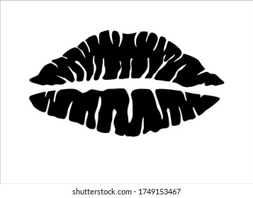 Imprint of painted lips - vector black silhouette. Kiss - lipstick trace silhouette for logo or corporate identity.
