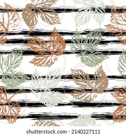 imprint of plant hand painted seamless pattern. Printing on fabric, card. background for textile decor and design. botanical wallpaper.