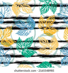 imprint of plant hand painted seamless pattern. cute pattern of beautiful prints of leaves painted watercolor by hand. Stylish decoration for interior. floral frame.