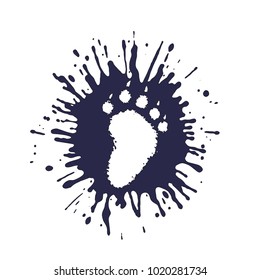 Imprint of the predator's paw in perspective among mud splashes.