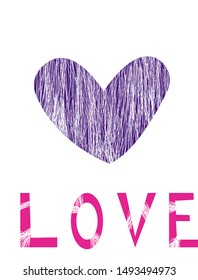 imprint of a purple heart from lipstick and the inscription love concept feelings objects for design