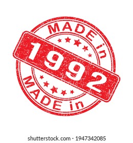 An imprint of a seal or stamp with the inscription MADE IN 1992. Editable vector illustration. Label, sticker or trademark. Flat style. Flat style.