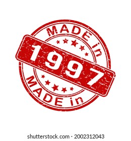 An imprint of a seal or stamp with the inscription MADE IN 1997. Editable vector illustration. Label, sticker or trademark. Flat style.