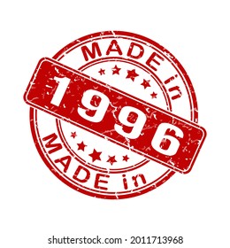 An imprint of a seal or stamp with the inscription MADE IN 1996. Editable vector illustration. Label, sticker or trademark. Flat style.