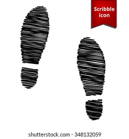 Imprint soles shoes icon with pen effect. Scribble icon for you design. 