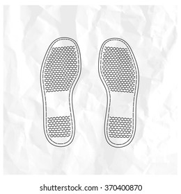 imprint soles shoes on crumpled paper. vector