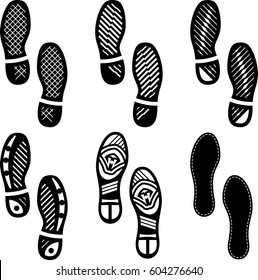 Imprint Soles Shoes (Shoe Print) Set Icon Vector Illustration