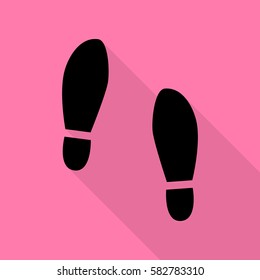 Imprint soles shoes sign. Black icon with flat style shadow path on pink background.