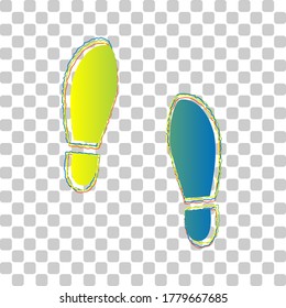Imprint soles shoes sign. Blue to green gradient Icon with Four Roughen Contours on stylish transparent Background. Illustration.