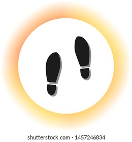 Imprint soles shoes sign. Dark icon with shadow on the glowing circle button. Illustration.
