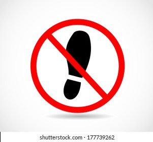 Imprint soles shoes sign icon. Shoe print symbol. Do not stay. Red prohibition sign. Stop symbol. VECTOR