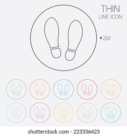 Imprint Soles Shoes Sign Icon. Shoe Print Symbol. Thin Line Circle Web Icons With Outline. Vector