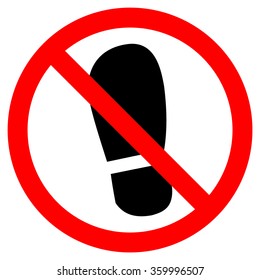 Imprint soles shoes sign icon. Shoe print symbol. Do not stay. Red prohibition sign. Stop symbol vector