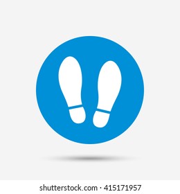 Imprint soles shoes sign icon. Shoe print symbol. Blue circle button with icon. Vector