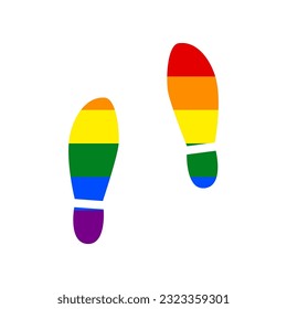 Imprint soles shoes sign. Rainbow gay LGBT rights colored Icon at white Background. Illustration.