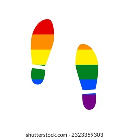Imprint soles shoes sign. Rainbow gay LGBT rights colored Icon at white Background. Illustration.