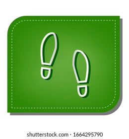 Imprint soles shoes sign. Silver gradient line icon with dark green shadow at ecological patched green leaf. Illustration.