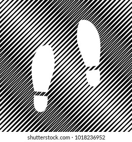 Imprint soles shoes sign. Vector. Icon. Hole in moire background.