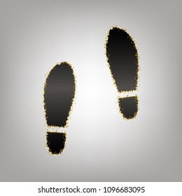 Imprint soles shoes sign. Vector. Blackish icon with golden stars at grayish background.