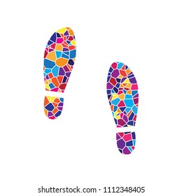 Imprint soles shoes sign. Vector. Stained glass icon on white background. Colorful polygons. Isolated.