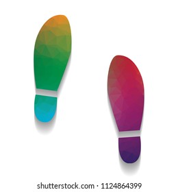 Imprint soles shoes sign. Vector. Colorful icon with bright texture of mosaic with soft shadow on white background. Isolated.