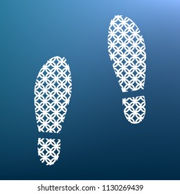 Imprint soles shoes sign. Vector. White textured icon at lapis lazuli gradient background.