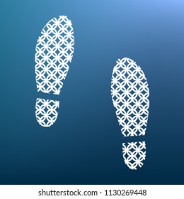 Imprint soles shoes sign. Vector. White textured icon at lapis lazuli gradient background.