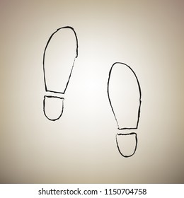 Imprint soles shoes sign. Vector. Brush drawed black icon at light brown background.