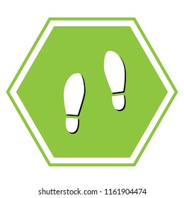 Imprint soles shoes sign. Vector. White icon with black shadow at yellow green honeycomb on white background.