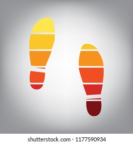 Imprint soles shoes sign. Vector. Horizontally sliced icon with colors from sunny gradient in gray background.