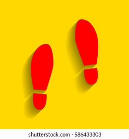 Imprint soles shoes sign. Vector. Red icon with soft shadow on golden background.
