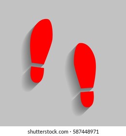 Imprint soles shoes sign. Vector. Red icon with soft shadow on gray background.