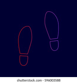 Imprint soles shoes sign. Vector. Line icon with gradient from red to violet colors on dark blue background.