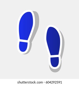 Imprint soles shoes sign. Vector. New year bluish icon with outside stroke and gray shadow on light gray background.