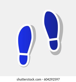Imprint soles shoes sign. Vector. New year bluish icon with outside stroke and gray shadow on light gray background.