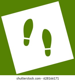 Imprint soles shoes sign. Vector. White icon obtained as a result of subtraction rotated square and path. Avocado background.