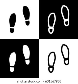 Imprint soles shoes sign. Vector. Black and white icons and line icon on chess board.