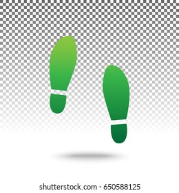 Imprint soles shoes sign. Vector. Green gradient icon with shadow at bottom on transparent and white background.