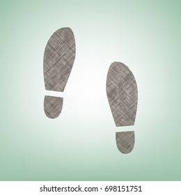 Imprint soles shoes sign. Vector. Brown flax icon on green background with light spot at the center.