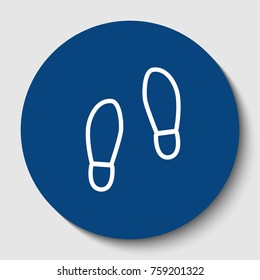 Imprint soles shoes sign. Vector. White contour icon in dark cerulean circle at white background. Isolated.