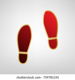 Imprint soles shoes sign. Vector. Red icon on gold sticker at light gray background.