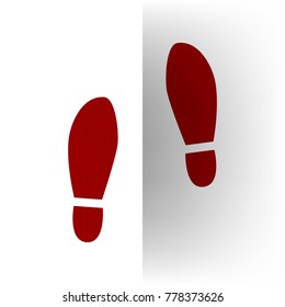 Imprint soles shoes sign. Vector. Bordo icon on white bending paper background.