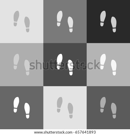 Imprint soles shoes sign. Vector. Grayscale version of Popart-style icon.