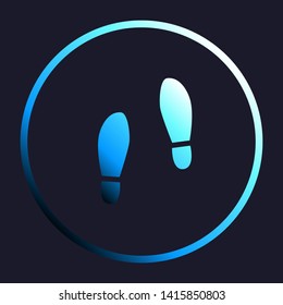 Imprint soles shoes sign. White, cyan and blue gradient icon as round button in white shell at dark blue background. Illustration.